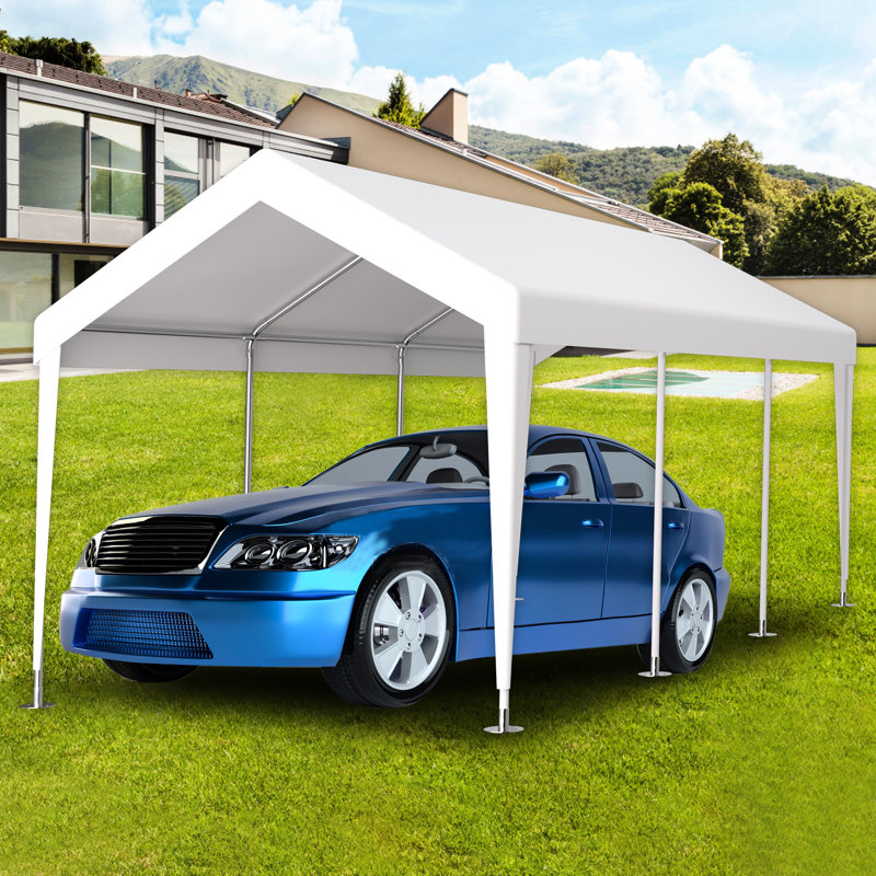 12X20ft Carport Replacement Tarp - Protected 76 Elastic Buckles White Garage Shelter Cover Canopy, White