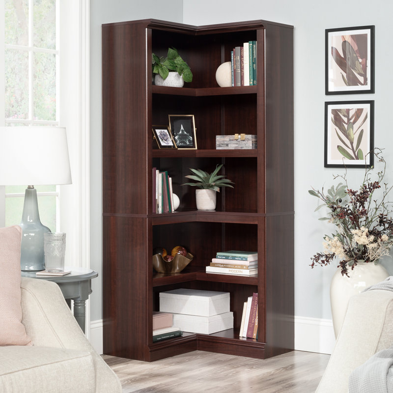 Miscellaneous Storage 5-Shelf Corner Bookcase In Select Cherry, Brown
