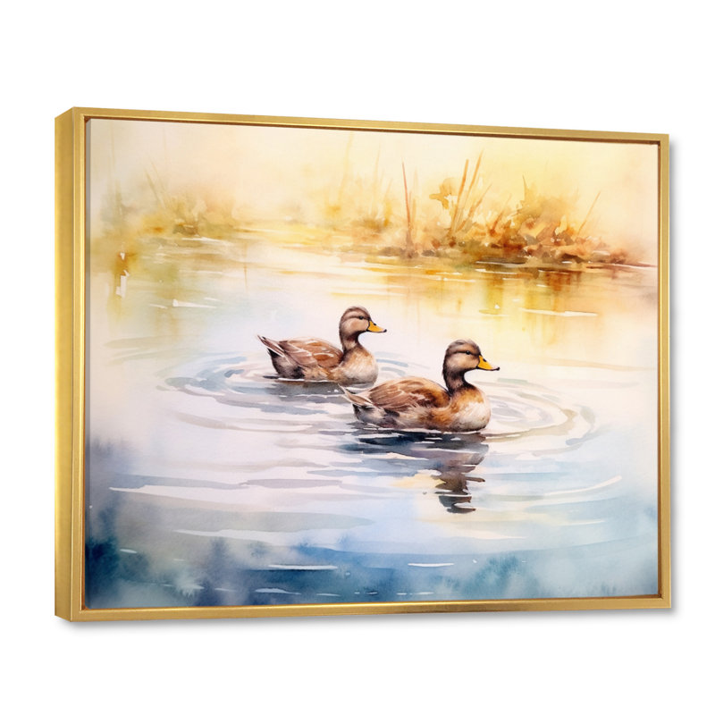 «Ducks in Pond V», reproduction sur toile encadrée, H 16 po x l 32 po x P 1 po, Cadre flottant doré
