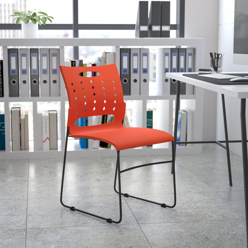 881 lb. Capacity Sled Base Stack Chair with Carry Handle and Air-Vent Back, Orange