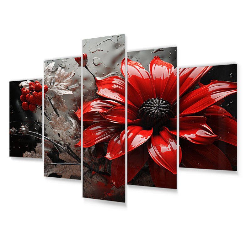 Symphonie botanique rouge-gris II sur 5 pièces