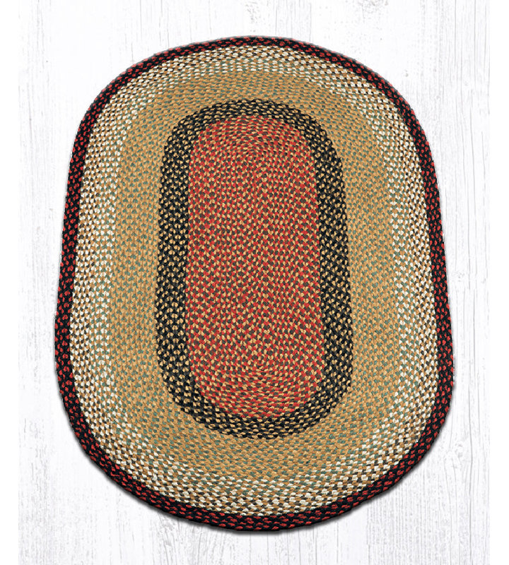  Burgundy & Mustard Oval Braided Rug – Handcrafted Jute, Rustic Farmhouse Style Rug for Entryway or Kitchen, 3'x5'