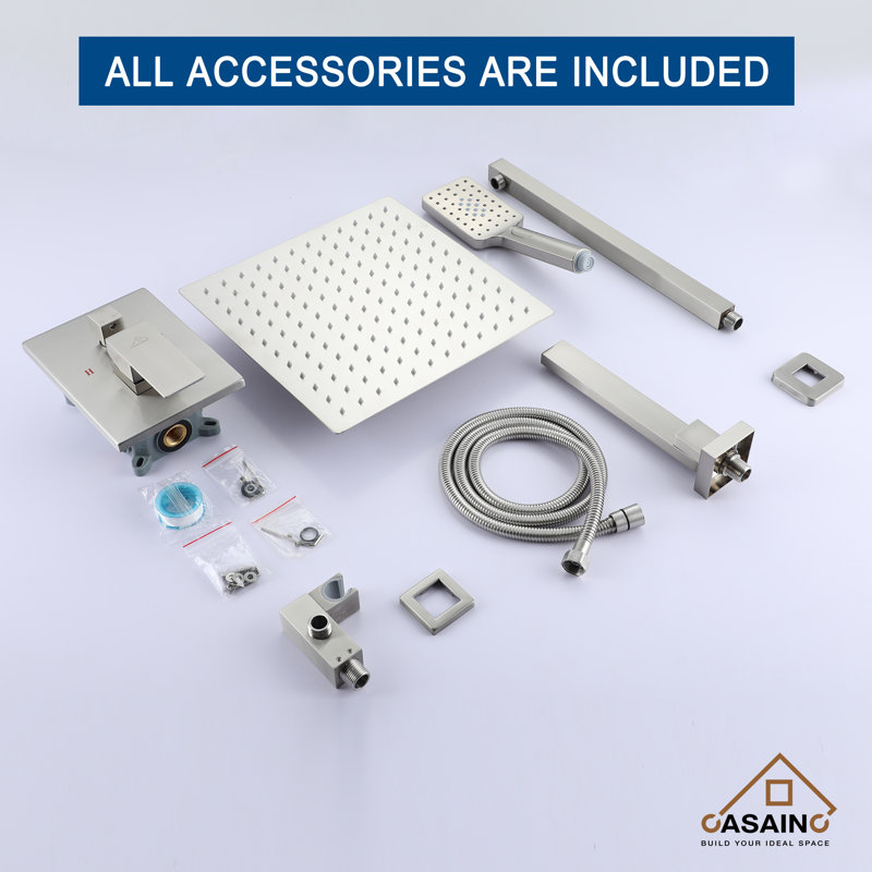 Brushed Nickel Multi-Head Square Wall Mounted Shower System