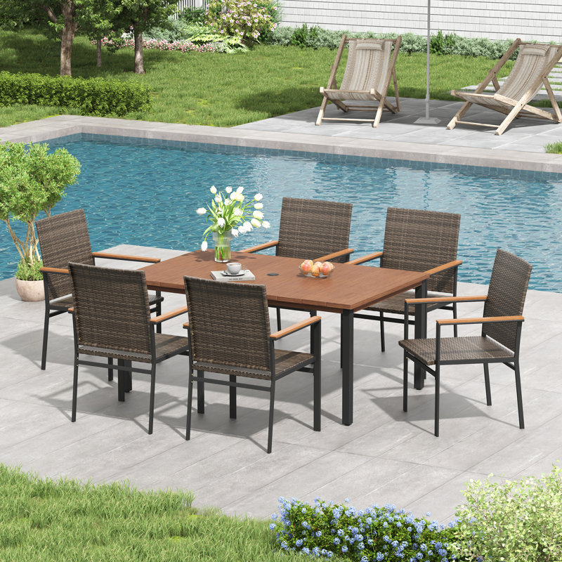 Ensemble repas extérieur pour 6 personnes, Noyer/brun