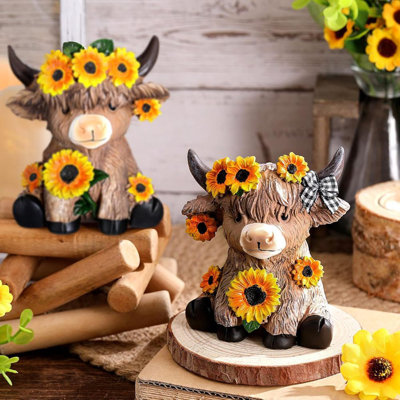 2 pièces Figurines Highland Cow Spring Spring