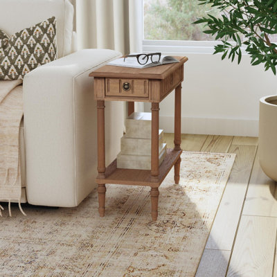 Dumaine Side Table with Shelf and Drawer, KD, 23.75''W, Chestnut Brown