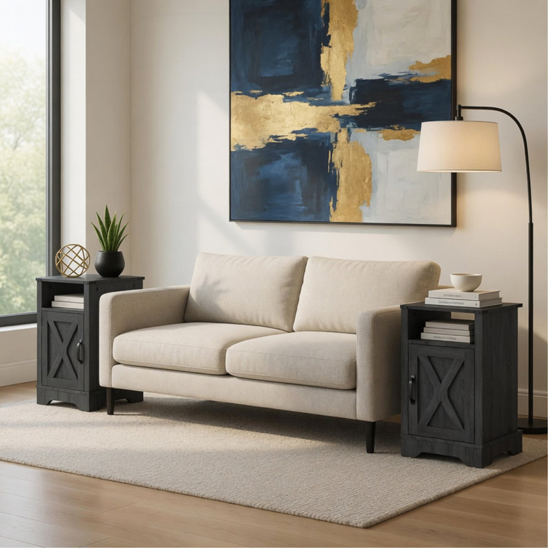 Ensemble de 2 tables de chevet 16 po gris foncé avec station de charge et rangement
