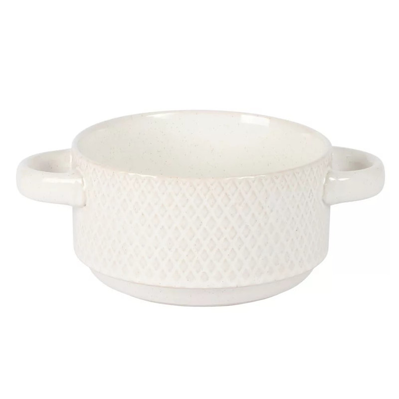 Ensemble de bols à soupe en grès nervuré 2 pièces 2 pièces avec poignées, blanc, allant au micro-ondes et au lave-vaisselle