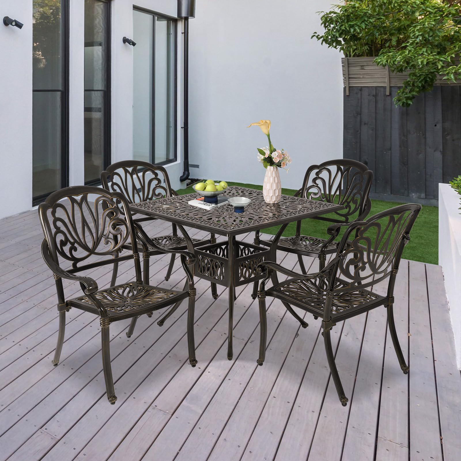 Bloomsbury Market Cast Aluminum Outdoor Patio Dining Set, All Weather ...