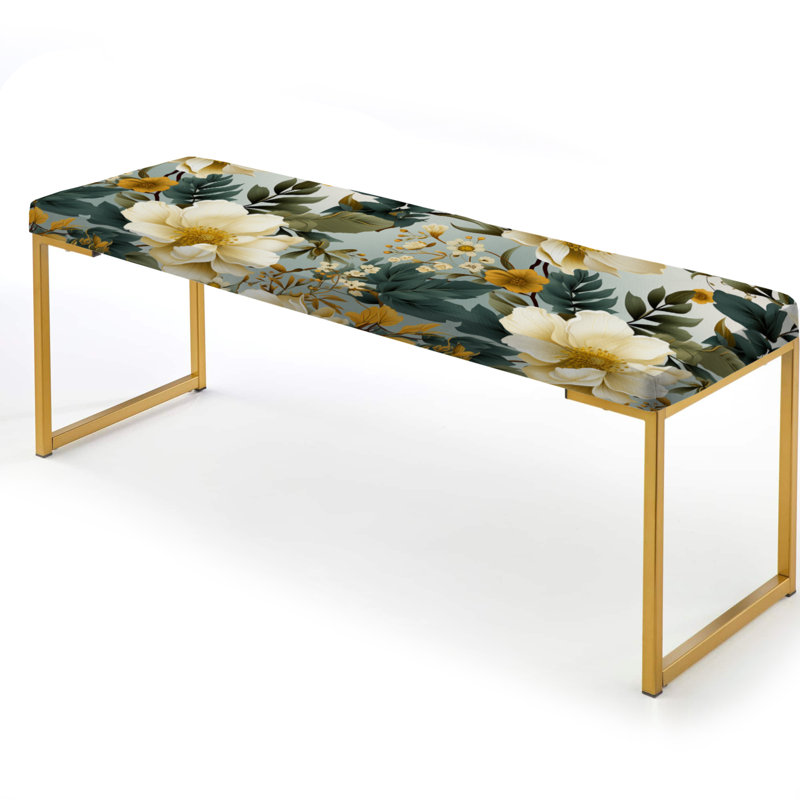 Botanical Bliss Boho Peonies Pattern - Floral Upholstered Gold Bench