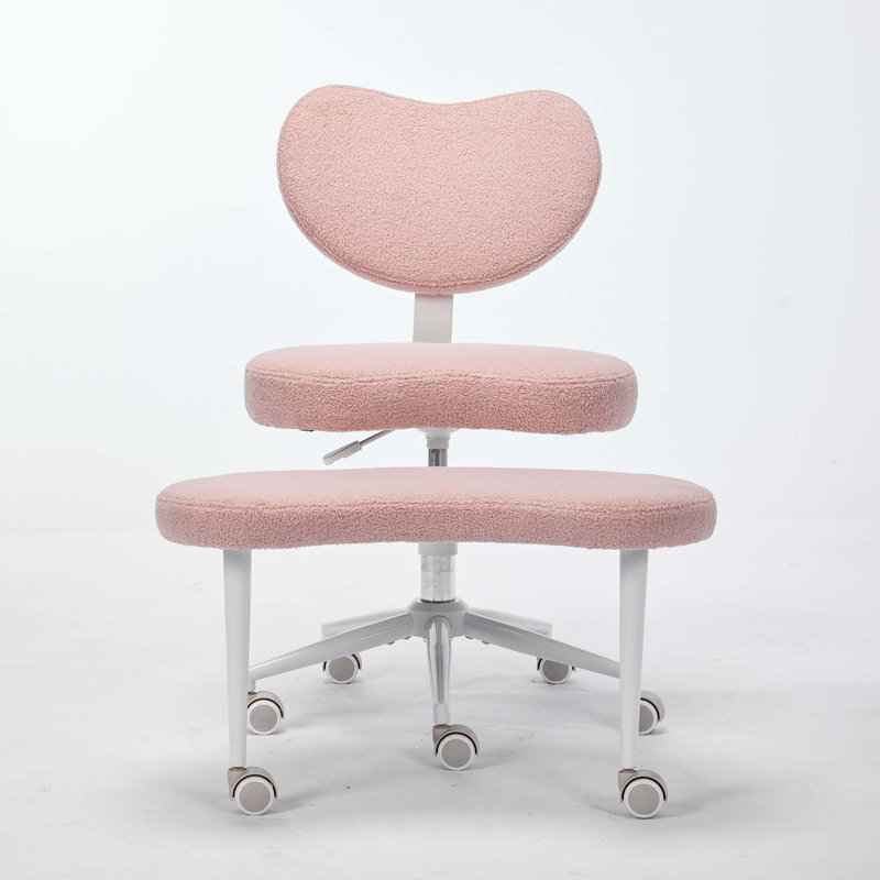 Fauteuil de méditation moderne plus avec pattes croisées, roues et tabouret réglable, Rose, Teddy