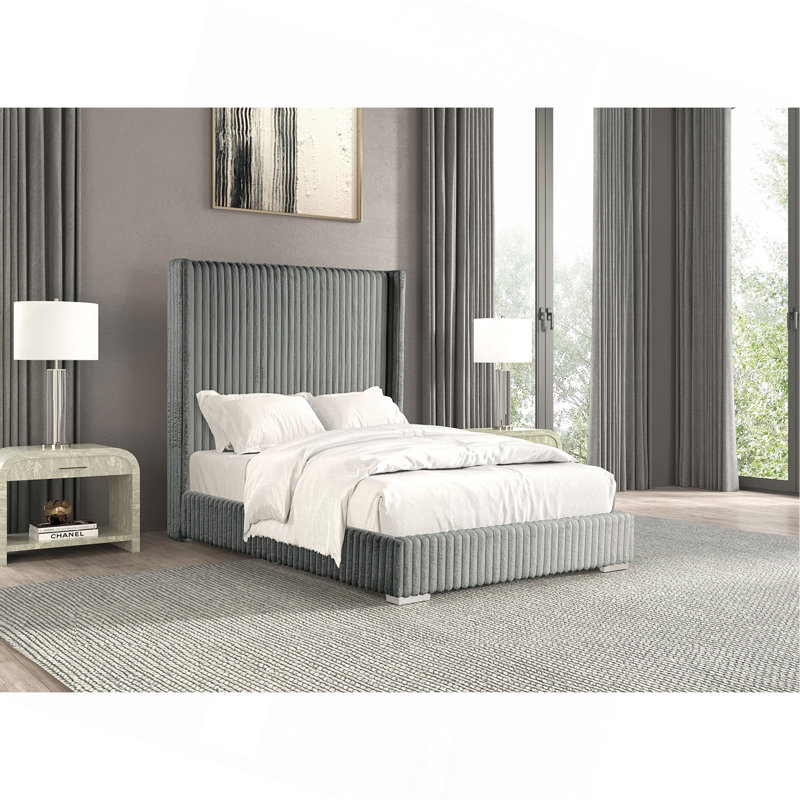 Tissu contemporain en chenille de fourrure de lit 1pc, Gris, Lit double