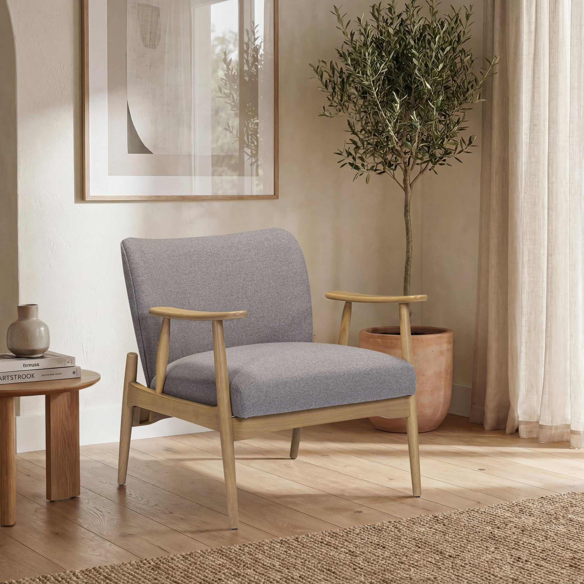 Elon 37" W Lounge Chair, Gray Wood, Gray