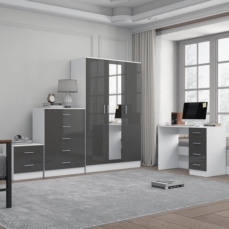 Eva Piece Bedroom Set, Grey Gloss / Matt White