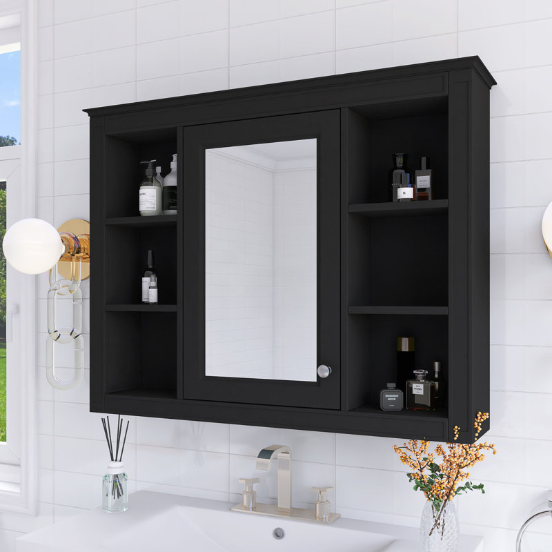 Pharmacie 35 "rectangulaire avec miroir et tablette réglable, Noir