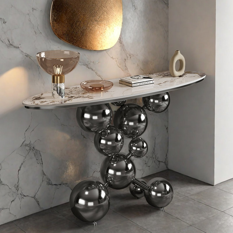 Console de hall d'entrée de luxe Italian Light, H 33,5 po x l 47,2 po x P 13,8 po, Titane noir