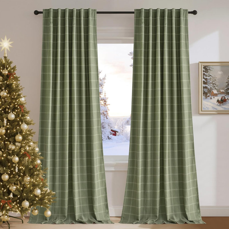 2 Panels 100% Blackout Plaid Curtains for Bedroom Living Room, Rustic Gingham Windowpane Drapes Thermal Insulated Privacy Rod Pocket Back Tab