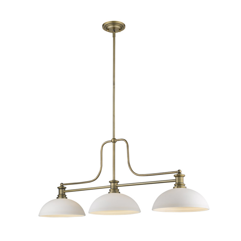 Hagood 3 - Light Kitchen Island Pendant, Matte Opal, Heritage Brass