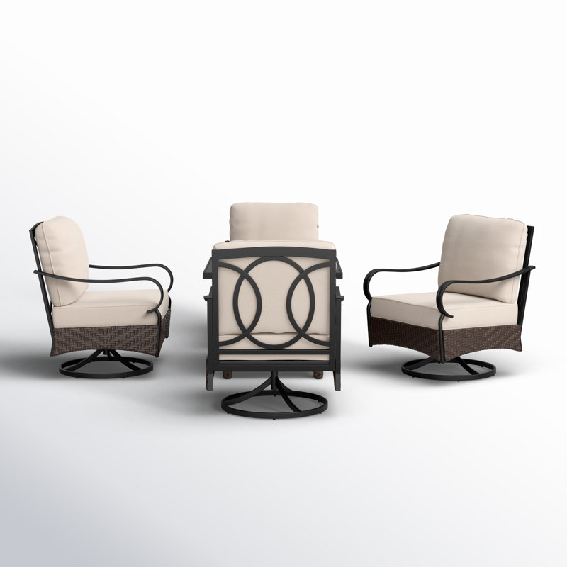 Emmaus 4-Person Swivel Sofa Chairs Seating Group with Fire Pit Table, Beige