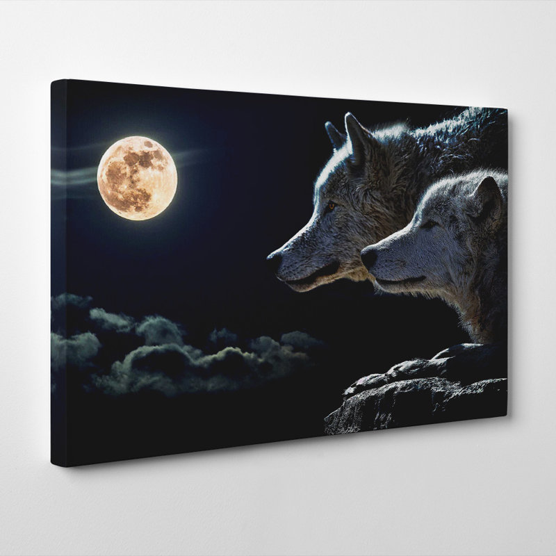 Wolf Wolves and Moon Photographic - Wrapped Canvas, 40cm H x 60cm W