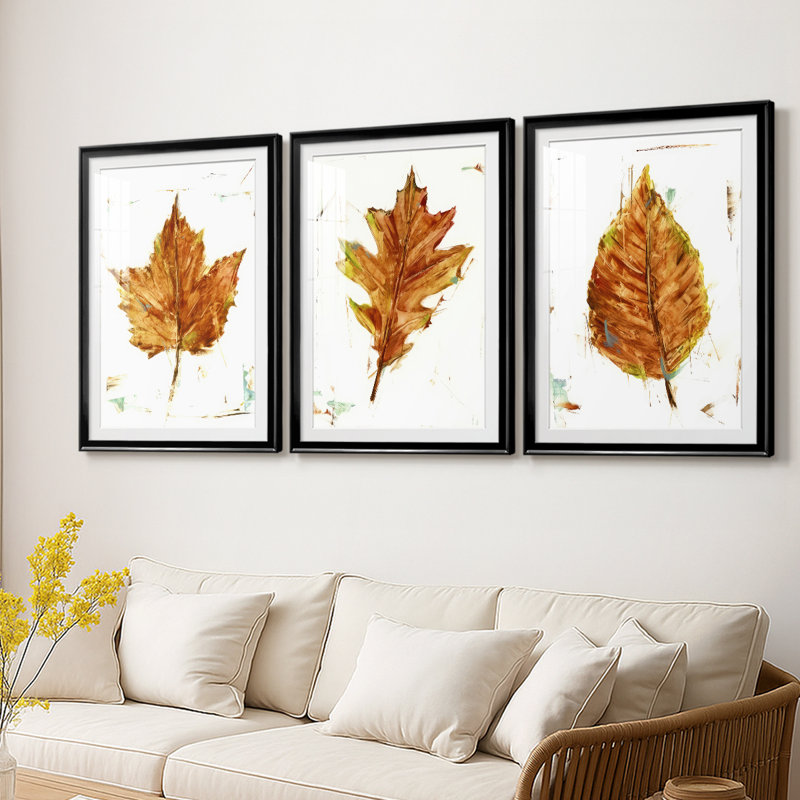 Étude de feuilles d'automne I - Impression sur mesure encadrée de qualité supérieure - 3 pièces, H 39 po x l 81 po