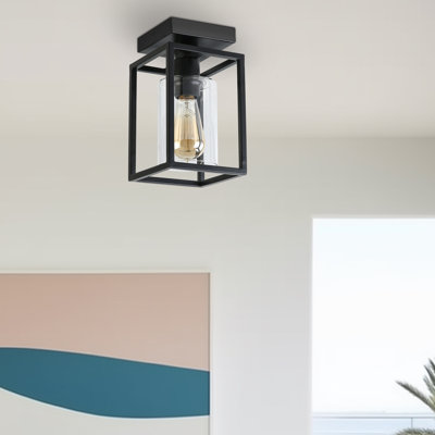 1-Light Square Flush Mount With Clear Glass Shade