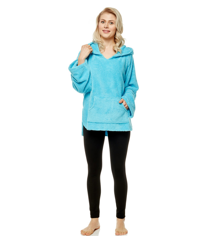 Peignoir en molleton avec poches et capuche, Bleu, Grand