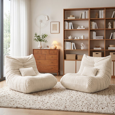 Set of 2 Large Bean Bag Chairs For Adults, Corduroy Giant Armless Lounge Chair Filled With Memory Foam, Comfort Lazy Floor Sofa For Bedroom, Living Room, Gaming Space