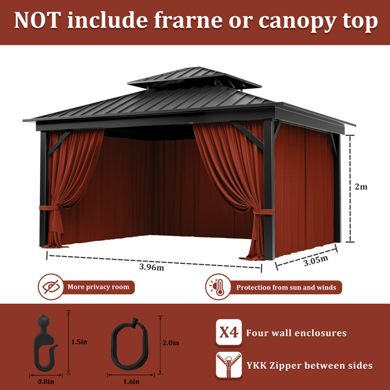 Rideaux à 4 panneaux latéraux pour pavillon de jardin, seulement rideaux, H 78,74 po x l 156 po x P 120 po, Rouge Terra