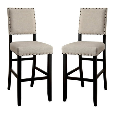 Modern Bar Stool Rustic Charm Bar Chair With Ivory Linen Upholstery And Nailhead Trim, A Perfect Addition To Your Kitchen Or Bar Area.