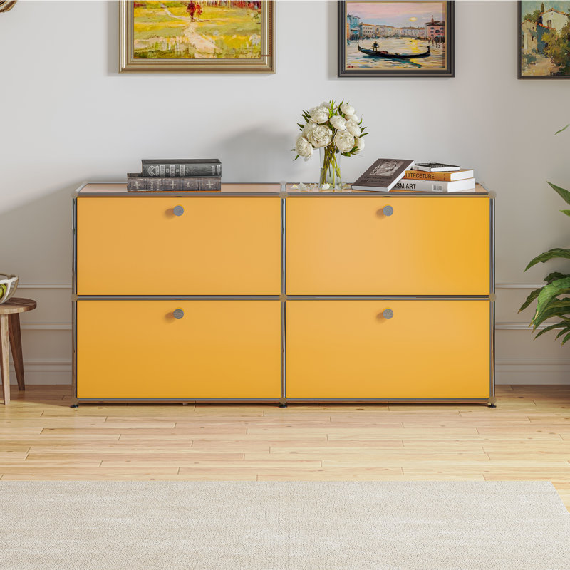 Buffet modulaire en métal avec classeur à 2 niveaux, Jaune
