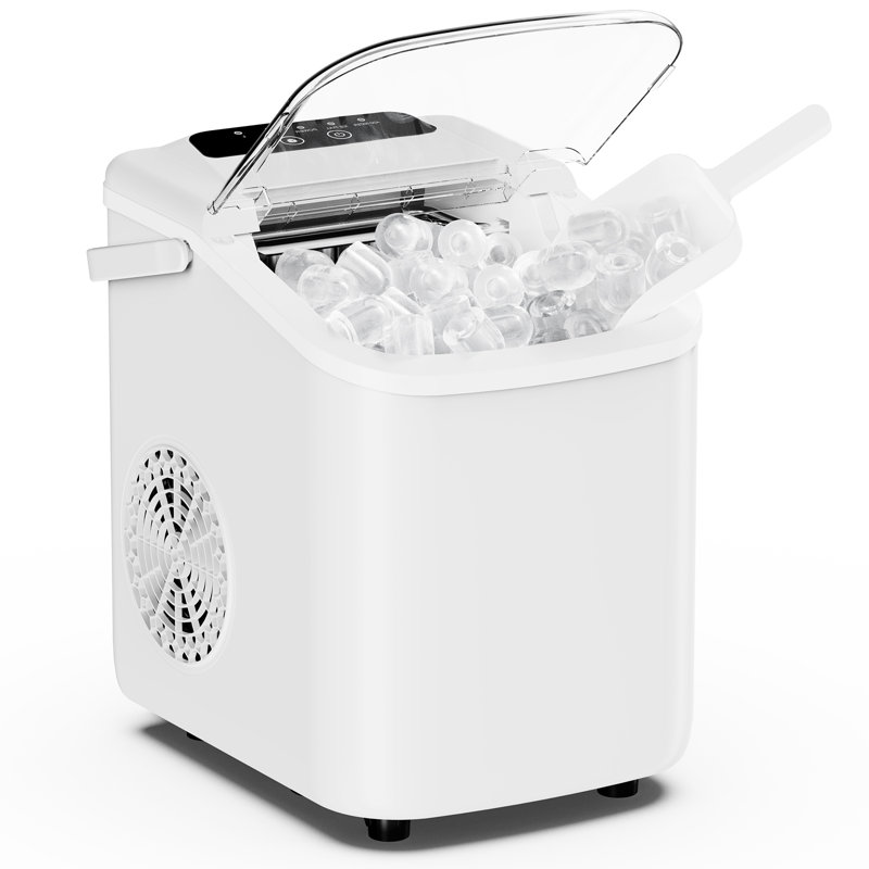 11" x 9" Compact Countertop Fast Ice Making & Selectable Sizes Ice Maker Machine, White