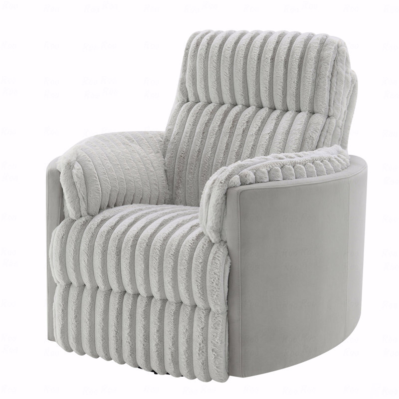 Gray Corduroy Glider With Recliner Function With Swivel