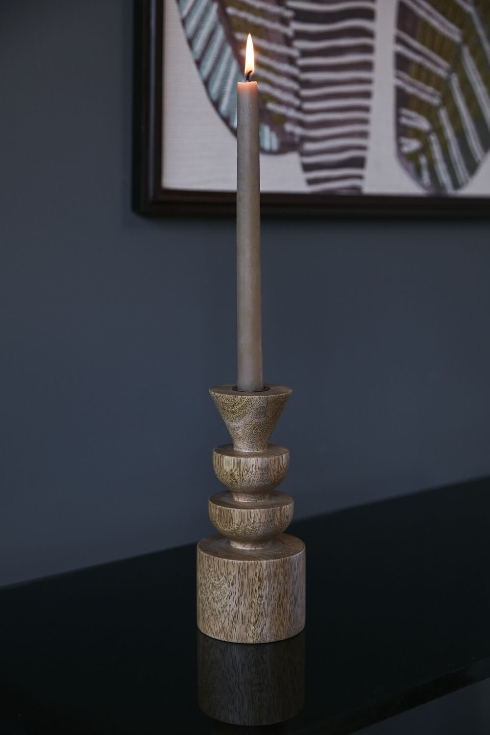 Wood Candlestick Holder, 7.75" H x 3.5" W x 3.5" D