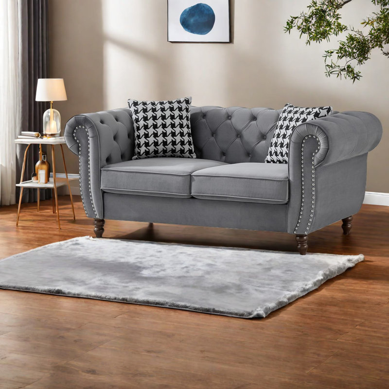 Canapé Chesterfield compact en velours compact de 65 pouces pour la maison