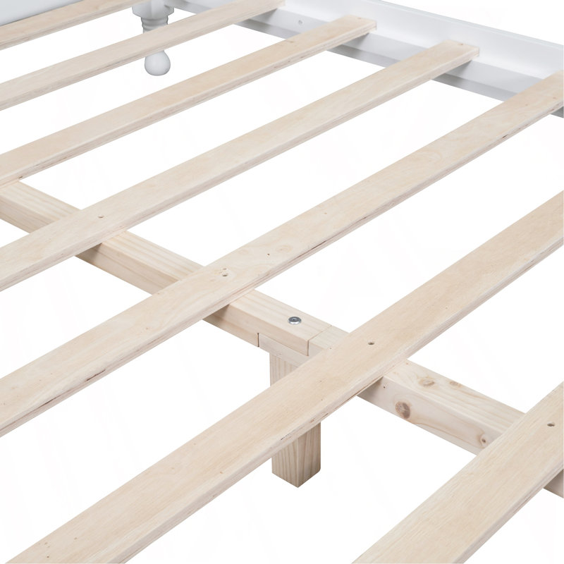 Cadre de lit plateforme grand lit en bois, lit plateforme de style rétro avec support en lattes de bois, blanc, Grand lit