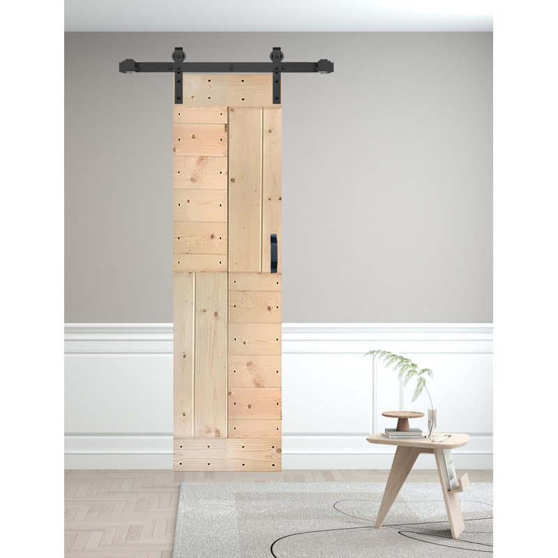 Porte à deux branches en bois massif en forme de S avec rail de quincaillerie - Assemblage requis, 42 po x 84 po, Non fini