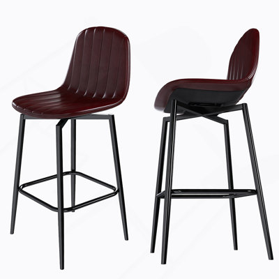 Tabourets de bar modernes avec mécanisme pivotant, sièges rembourrés en polyuréthane avec support dorsal et pieds en métal - idéal pour les îlots de cuisine et les bars résidentiels, brun foncé (ensemble de 2)