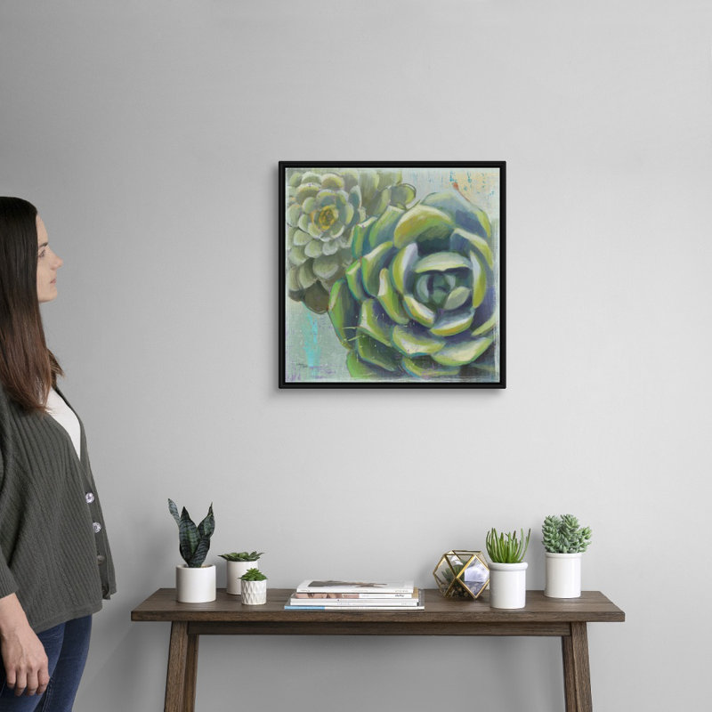 Succulents II, art mural sur toile, H 20 po x l 20 po x P 1,75 po, Toile avec cadre noir