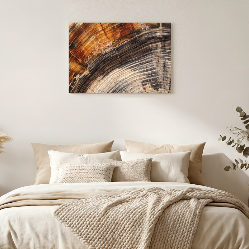 Brun et noir, arbre, section transversale, texture de grain de bois, art mural sur toile, 20"H x 30"W