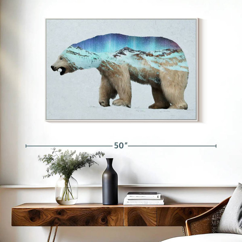 L'ours polaire arctique, Cadre flottant blanc, 40 po x 27 po