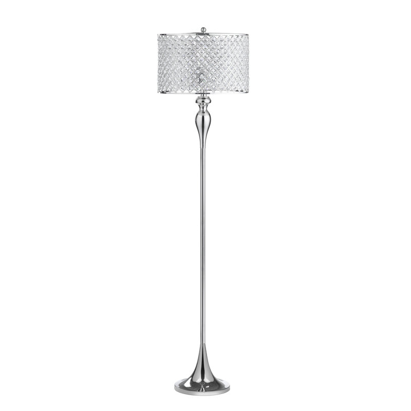 Lampe sur pied avec abat-jour double tambour, Argent poli