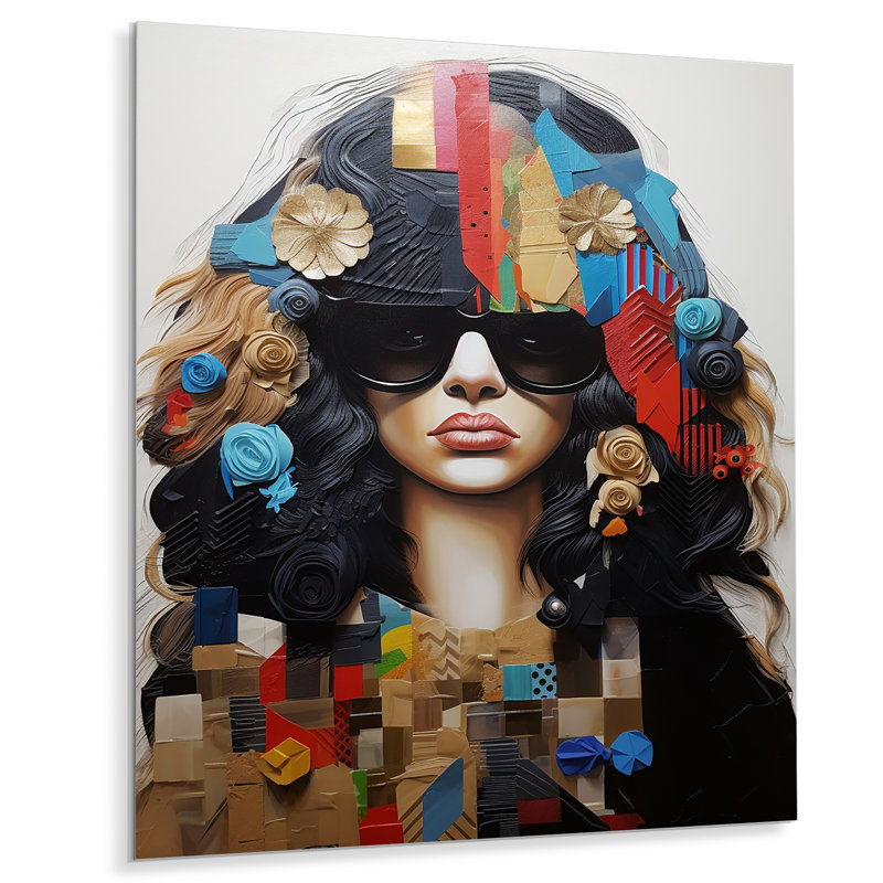 «Woman Portrait Fusion Forms Collage», art mural abstrait en métal, H 40 po x l 30 po x P 1,5 po