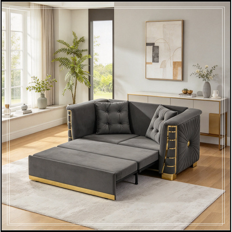 Virnelli 60.6 " Velvet Loveseat, Gris