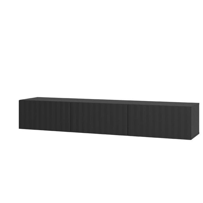 Oasis Tv Stand Cabinet Wall Mounted Floating Entertainment Unit Modern With Slat Effect Wide, Black, 192cm x 42cm