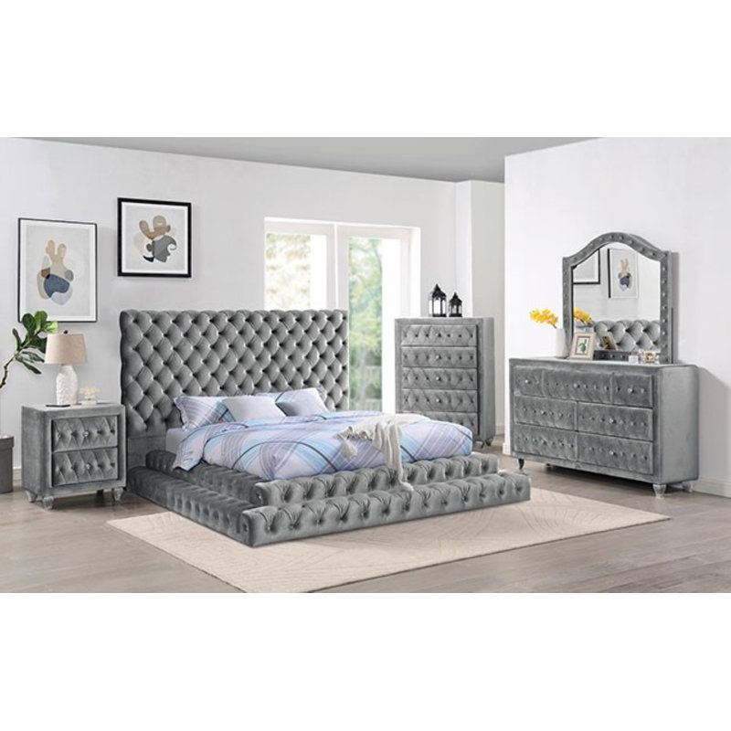 Lit plateforme tapissier Madera, Très grand, Grey