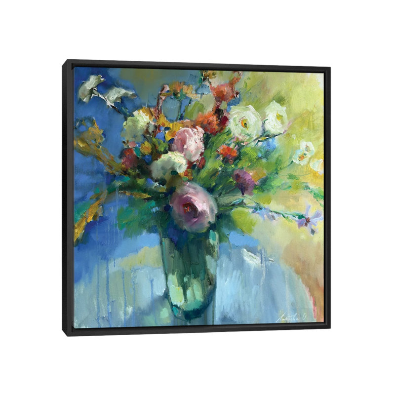 Fleurs dans la lumière du matin - reproduction d'art murale - toile encadrée, 26" x 26", Framed Canvas, Black