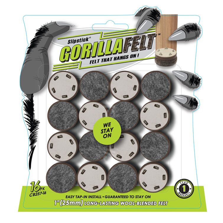 GorillaFelt Chair Leg Floor Protectors/Felt Glides (Set of 16) Tap-On Felt Furniture Pads Guaranteed to Stay On, 1 inch Round Sliders (1 inch)
