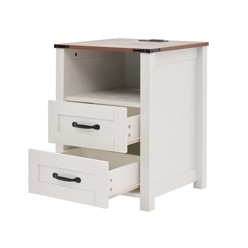 Rustic Wood Nightstand, Farmhouse Bedside Tables with 2 Drawers & Open Shelf, Modern End Tables for Bedroom or Living Room, Sturdy Storage Dresser