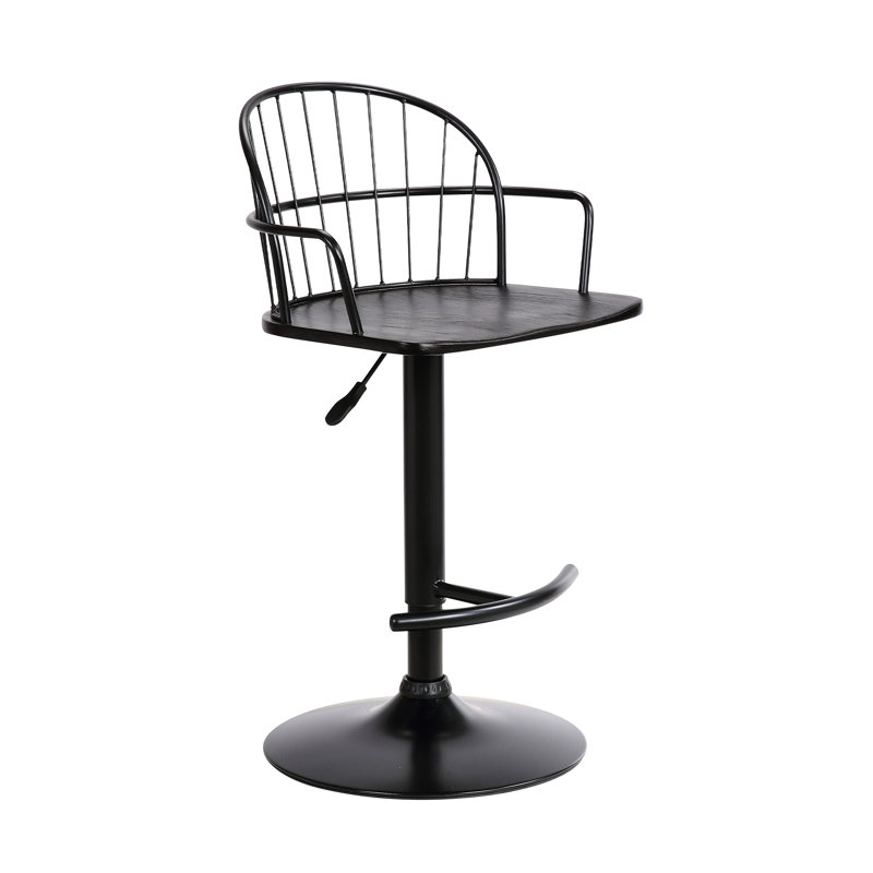 Virgilina Modern Swivel Adjustable Height Bar Stool with Arms and Pedestal Base in Wood, Metal, Black